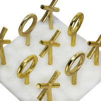 Tic Tac Toe Game Set, 7 Inch Gold Iron Decor, White Banswara Marble - BM350291