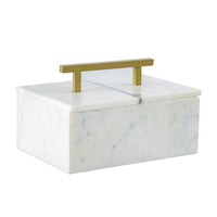 Decorative Storage Box, Gold Brass Handle, 7 Inch Luxe White Marble - BM350292