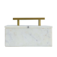 Decorative Storage Box, Gold Brass Handle, 7 Inch Luxe White Marble - BM350292