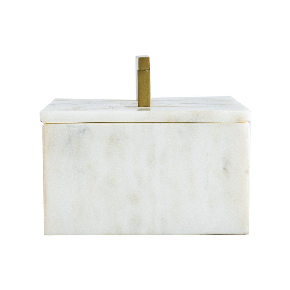 Decorative Storage Box, Gold Brass Handle, 7 Inch Luxe White Marble - BM350292