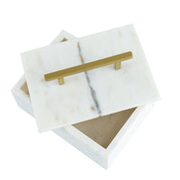 Decorative Storage Box, Gold Brass Handle, 7 Inch Luxe White Marble - BM350292