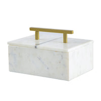 Decorative Storage Box, Gold Brass Handle, 7 Inch Luxe White Marble - BM350292