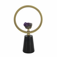 Decorative Ring Sculpture, Purple Amethyst Stone, 12 Inch Gold Black - BM350293