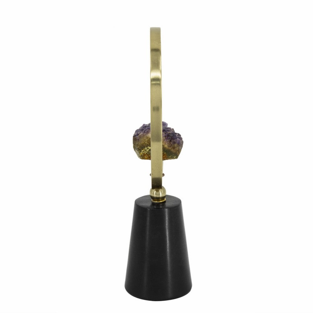 Decorative Ring Sculpture, Purple Amethyst Stone, 12 Inch Gold Black - BM350293