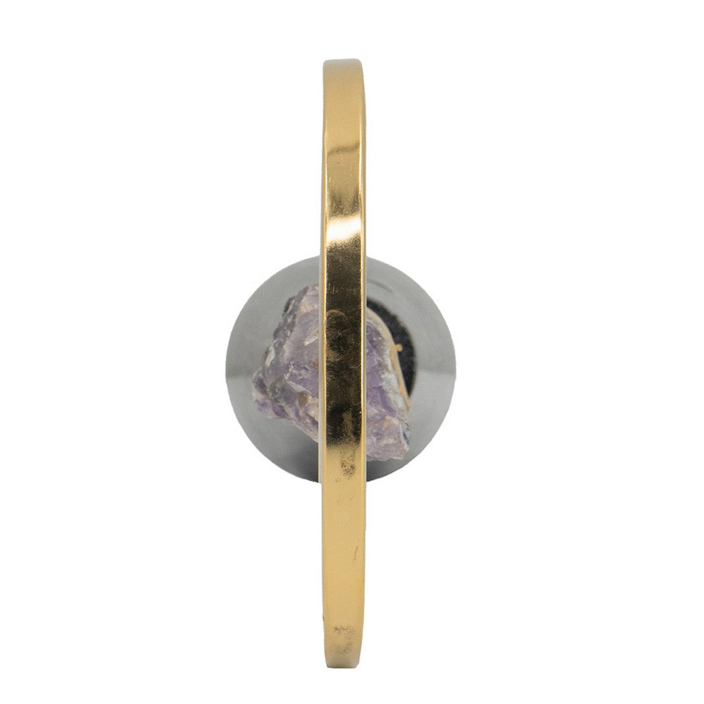 Decorative Ring Sculpture, Purple Amethyst Stone, 12 Inch Gold Black - BM350293