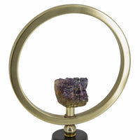 Decorative Ring Sculpture, Purple Amethyst Stone, 12 Inch Gold Black - BM350293