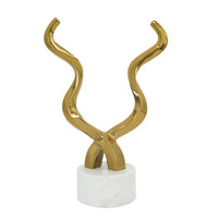 Decorative Horn Sculpture, 15 Inch Gold, Contemporary White Marble Base - BM350294