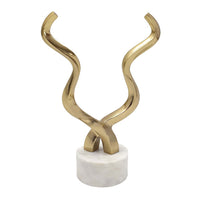 Decorative Horn Sculpture, 15 Inch Gold, Contemporary White Marble Base - BM350294