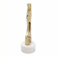 Decorative Horn Sculpture, 15 Inch Gold, Contemporary White Marble Base - BM350294