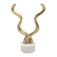Decorative Horn Sculpture, 15 Inch Gold, Contemporary White Marble Base - BM350294