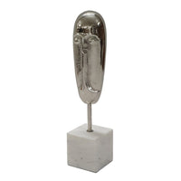 Decorative Face Sculpture, 13 Inch Silver, Contemporary White Marble - BM350296