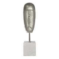 Decorative Face Sculpture, 13 Inch Silver, Contemporary White Marble - BM350296