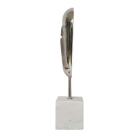 Decorative Face Sculpture, 13 Inch Silver, Contemporary White Marble - BM350296
