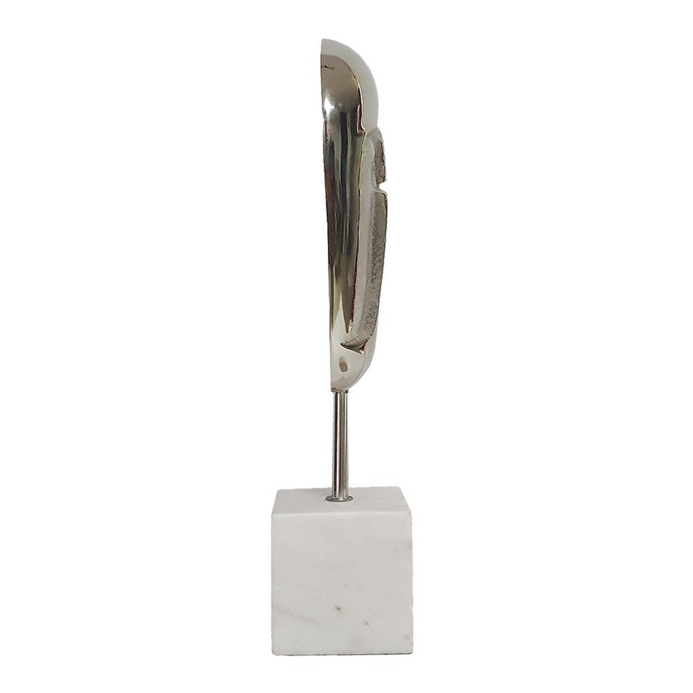 Decorative Face Sculpture, 13 Inch Silver, Contemporary White Marble - BM350296