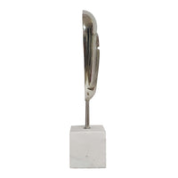 Decorative Face Sculpture, 13 Inch Silver, Contemporary White Marble - BM350296