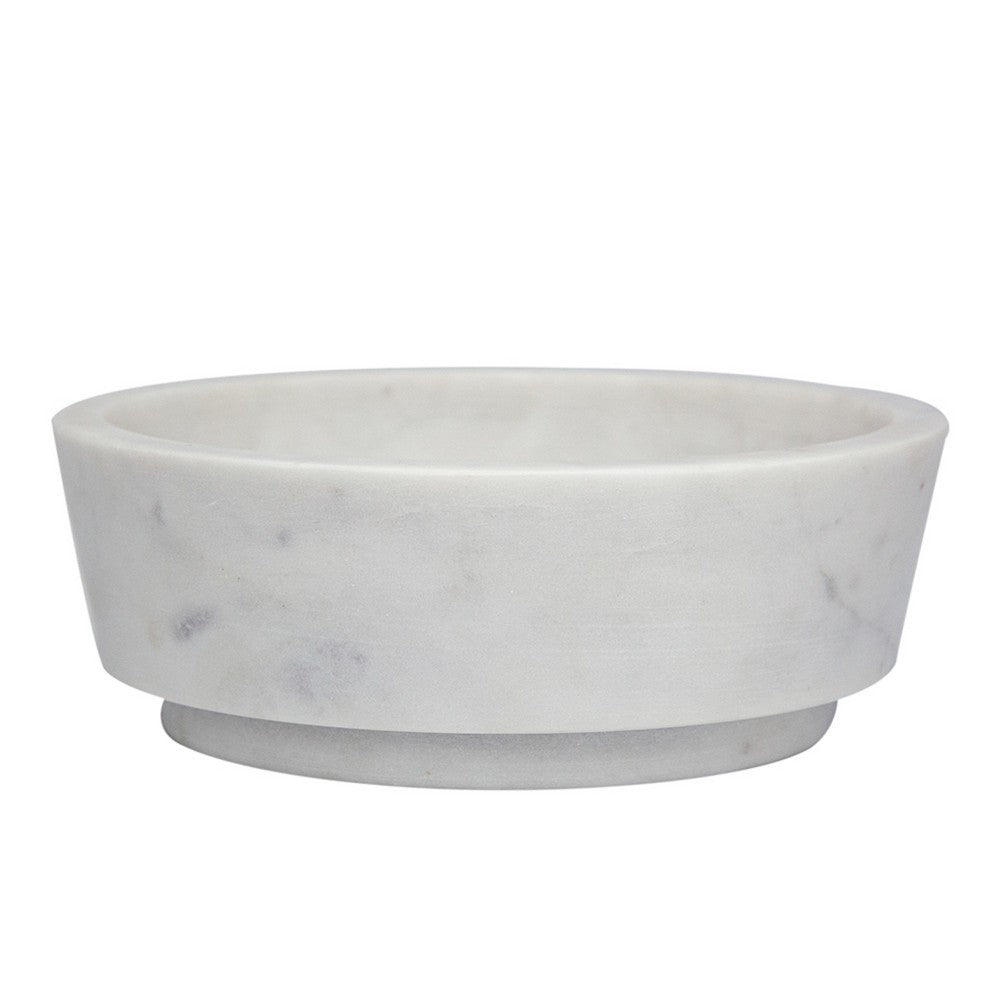 Decorative Accessory Bowl with Raised Edges, 7 Inch Round, White Marble - BM350298