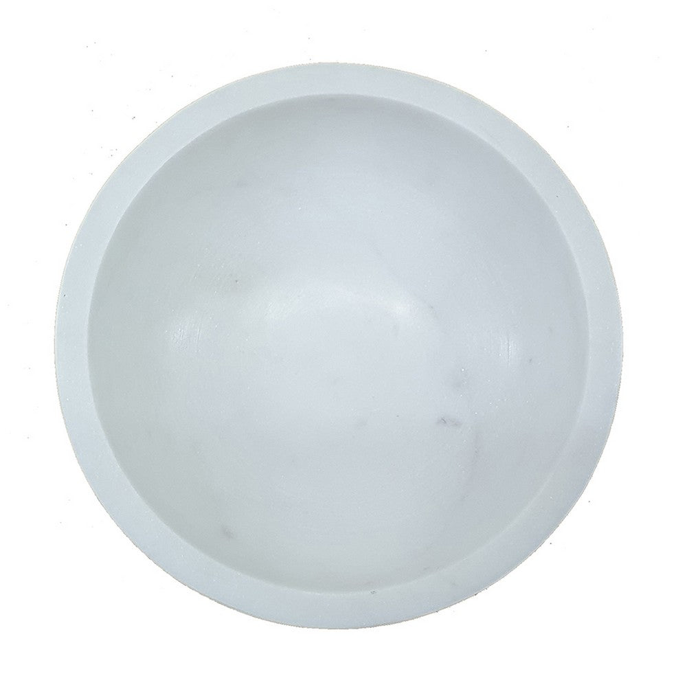 Decorative Accessory Bowl with Raised Edges, 7 Inch Round, White Marble - BM350298