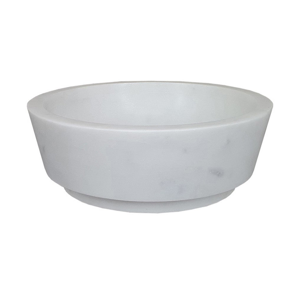 Decorative Accessory Bowl with Raised Edges, 7 Inch Round, White Marble - BM350298