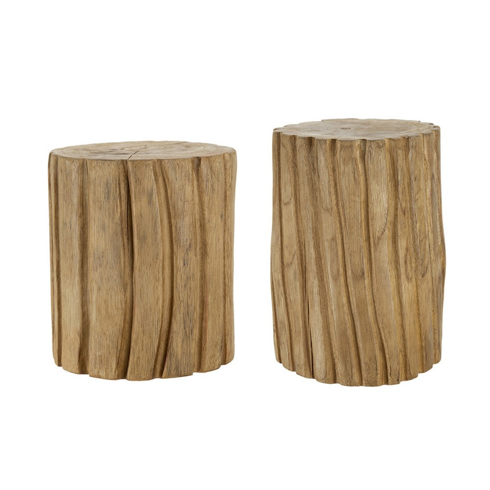 Display Accent Table Set of 2, Natural Carved Brown Teak Root Stump - BM350299