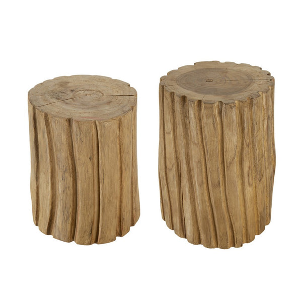 Display Accent Table Set of 2, Natural Carved Brown Teak Root Stump - BM350299