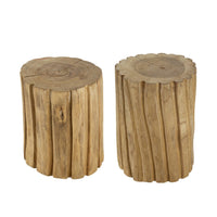 Display Accent Table Set of 2, Natural Carved Brown Teak Root Stump - BM350299