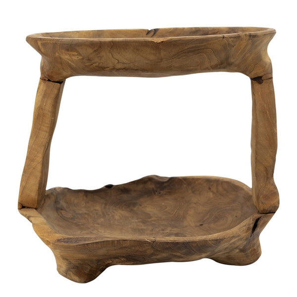 Rustic 2 Tier Decorative Tray, 12 Inch Live Edges, Natural Teak Root Wood - BM350300