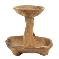 Rustic 2 Tier Decorative Tray, 12 Inch Live Edges, Natural Teak Root Wood - BM350300