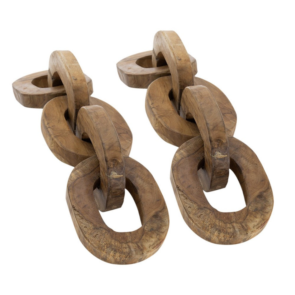 Intertwined Wood Chain Decor Sculpture Set of 2, Natural Brown Teak Root - BM350301