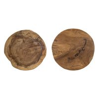Wood Decorative Footed Trays Set of 2, Sculpted Natural Brown Teak Root - BM350302