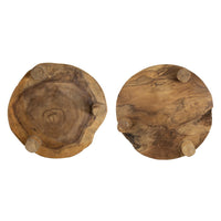 Wood Decorative Footed Trays Set of 2, Sculpted Natural Brown Teak Root - BM350302