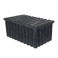 Decorative Storage Box with Lid, 7 Inch Fluted Carvings, Black Marble - BM350303