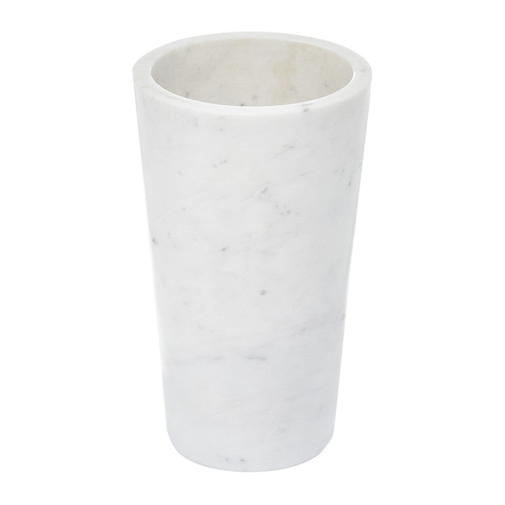 2 in 1 Tapered Candle Holder Flower Vase, 7 Inch Modern White Marble - BM350304