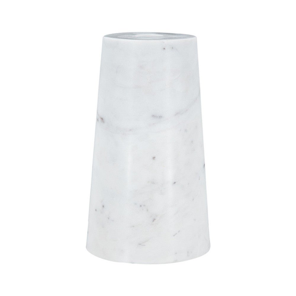 2 in 1 Tapered Candle Holder Flower Vase, 7 Inch Modern White Marble - BM350304