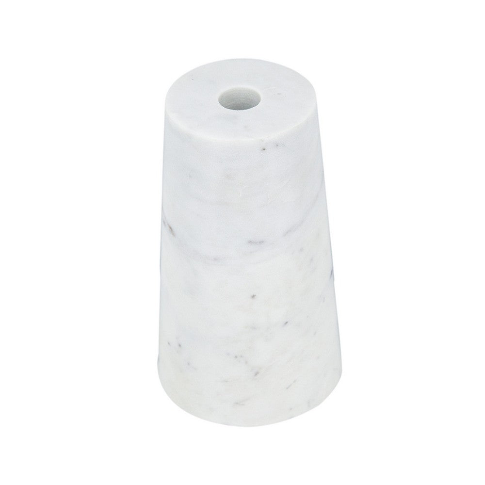 2 in 1 Tapered Candle Holder Flower Vase, 7 Inch Modern White Marble - BM350304