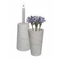 2 in 1 Tapered Candle Holder Flower Vase, 7 Inch Modern White Marble - BM350304