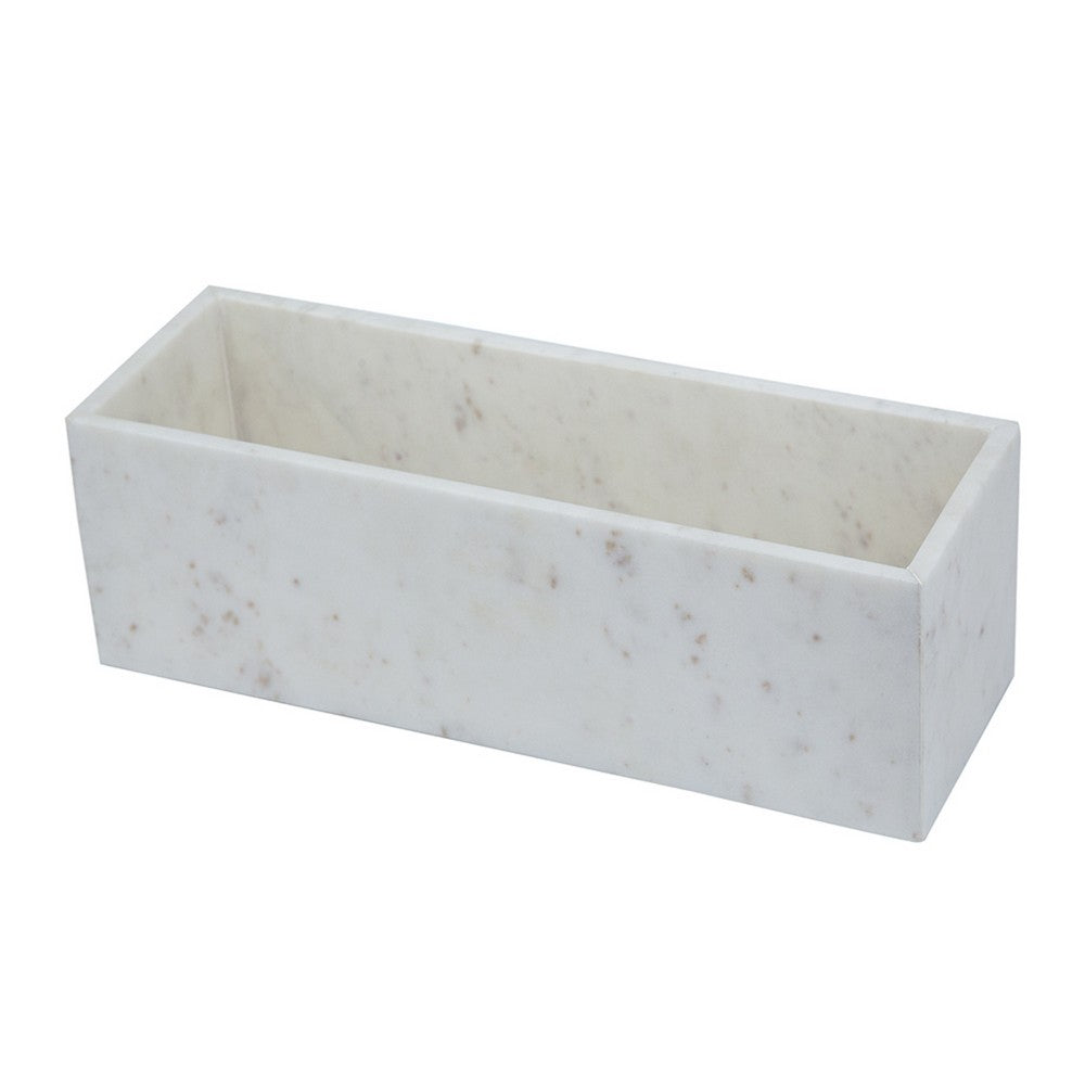 Decorative Tray with Raised Edges, 15 Inch Rectangular White Marble - BM350305