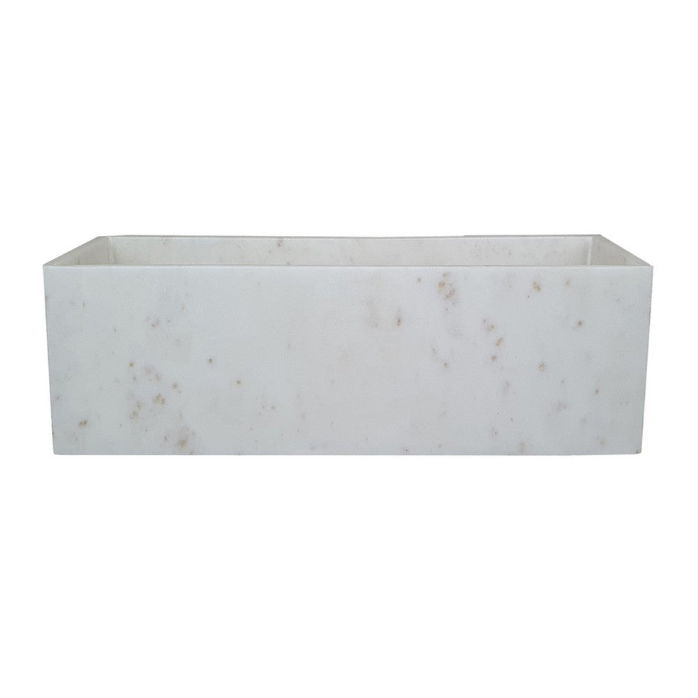 Decorative Tray with Raised Edges, 15 Inch Rectangular White Marble - BM350305