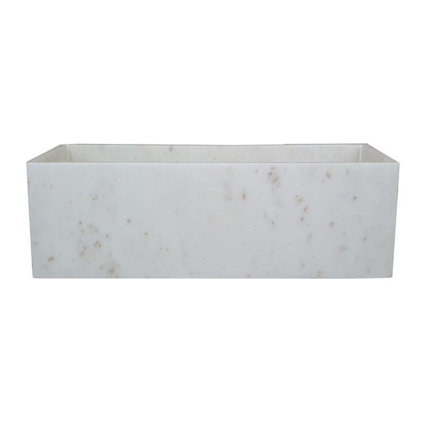 Decorative Tray with Raised Edges, 15 Inch Rectangular White Marble - BM350305