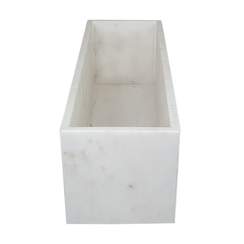 Decorative Tray with Raised Edges, 15 Inch Rectangular White Marble - BM350305