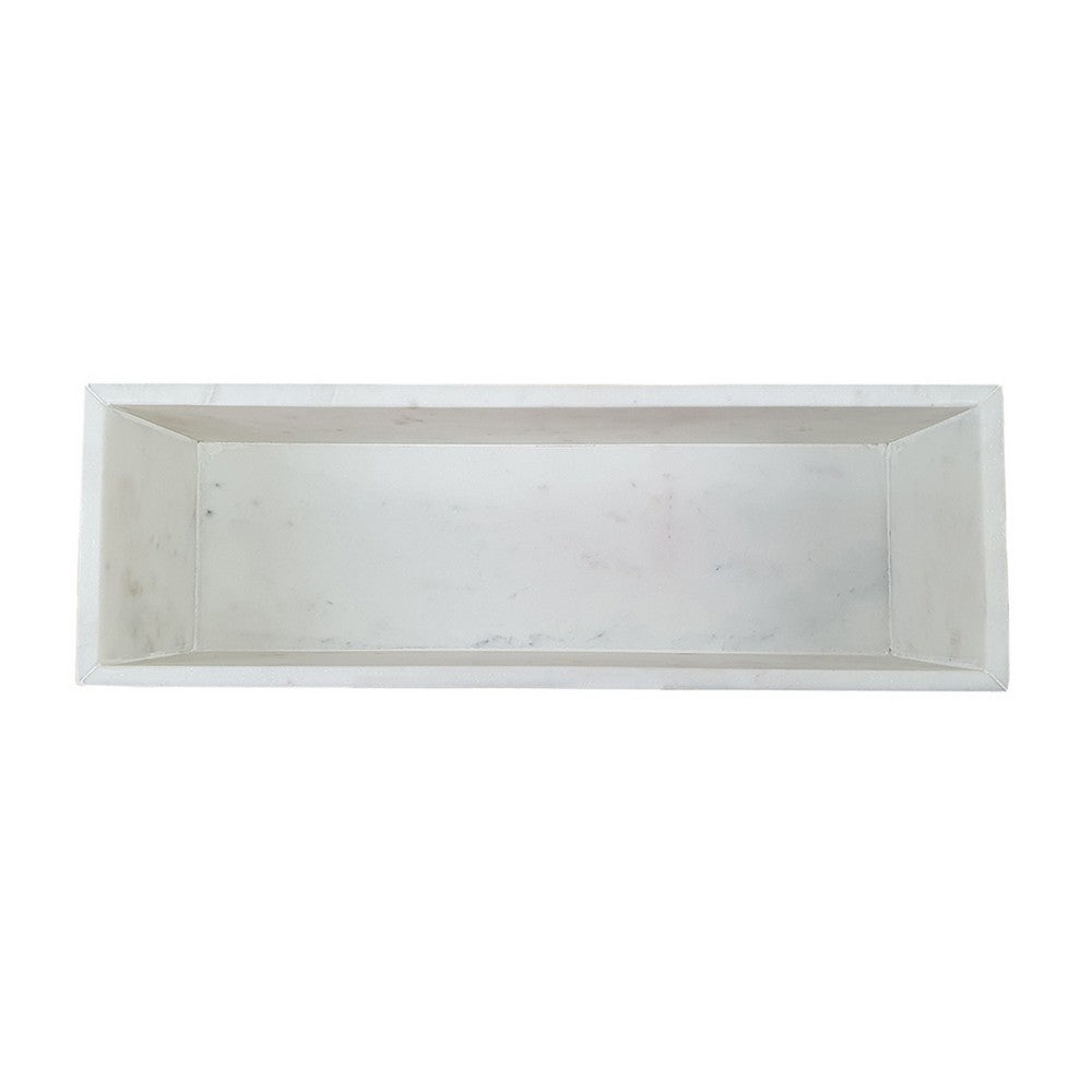 Decorative Tray with Raised Edges, 15 Inch Rectangular White Marble - BM350305