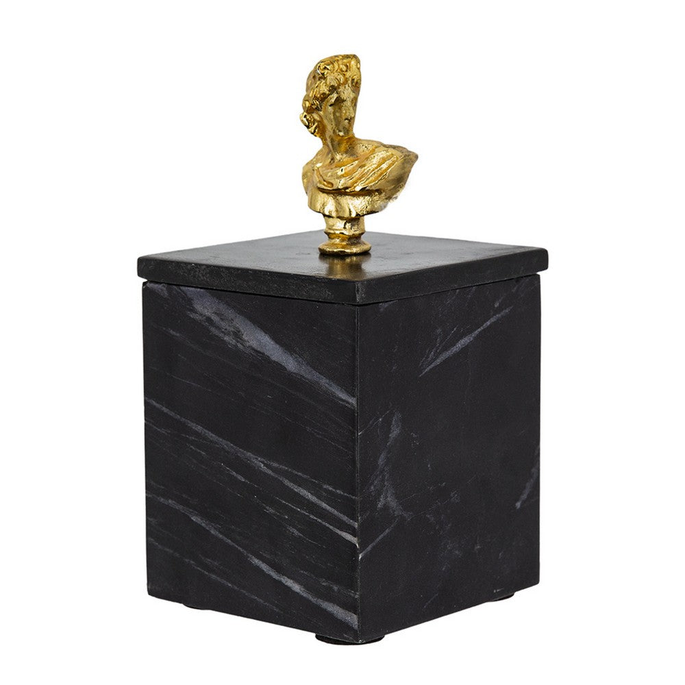 Jemi Decorative Jewellery Box, Gold Bust Accent, 8 Inch Black Marble - BM350306
