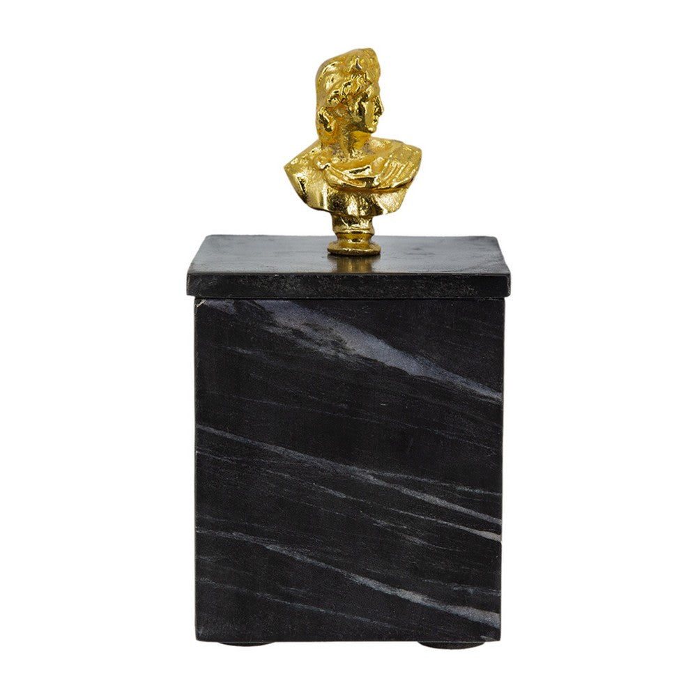 Jemi Decorative Jewellery Box, Gold Bust Accent, 8 Inch Black Marble - BM350306