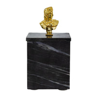 Jemi Decorative Jewellery Box, Gold Bust Accent, 8 Inch Black Marble - BM350306