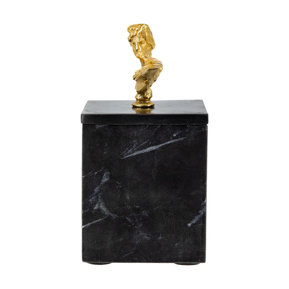 Jemi Decorative Jewellery Box, Gold Bust Accent, 8 Inch Black Marble - BM350306