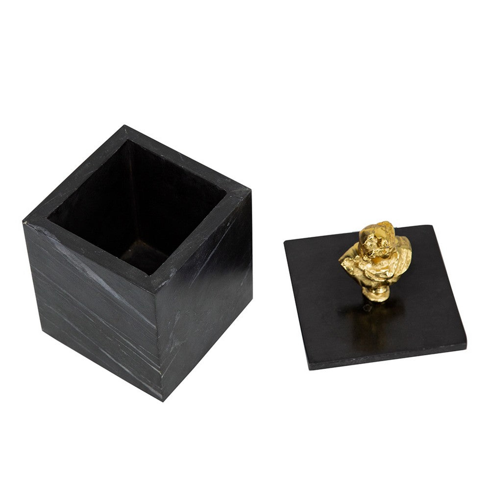 Jemi Decorative Jewellery Box, Gold Bust Accent, 8 Inch Black Marble - BM350306
