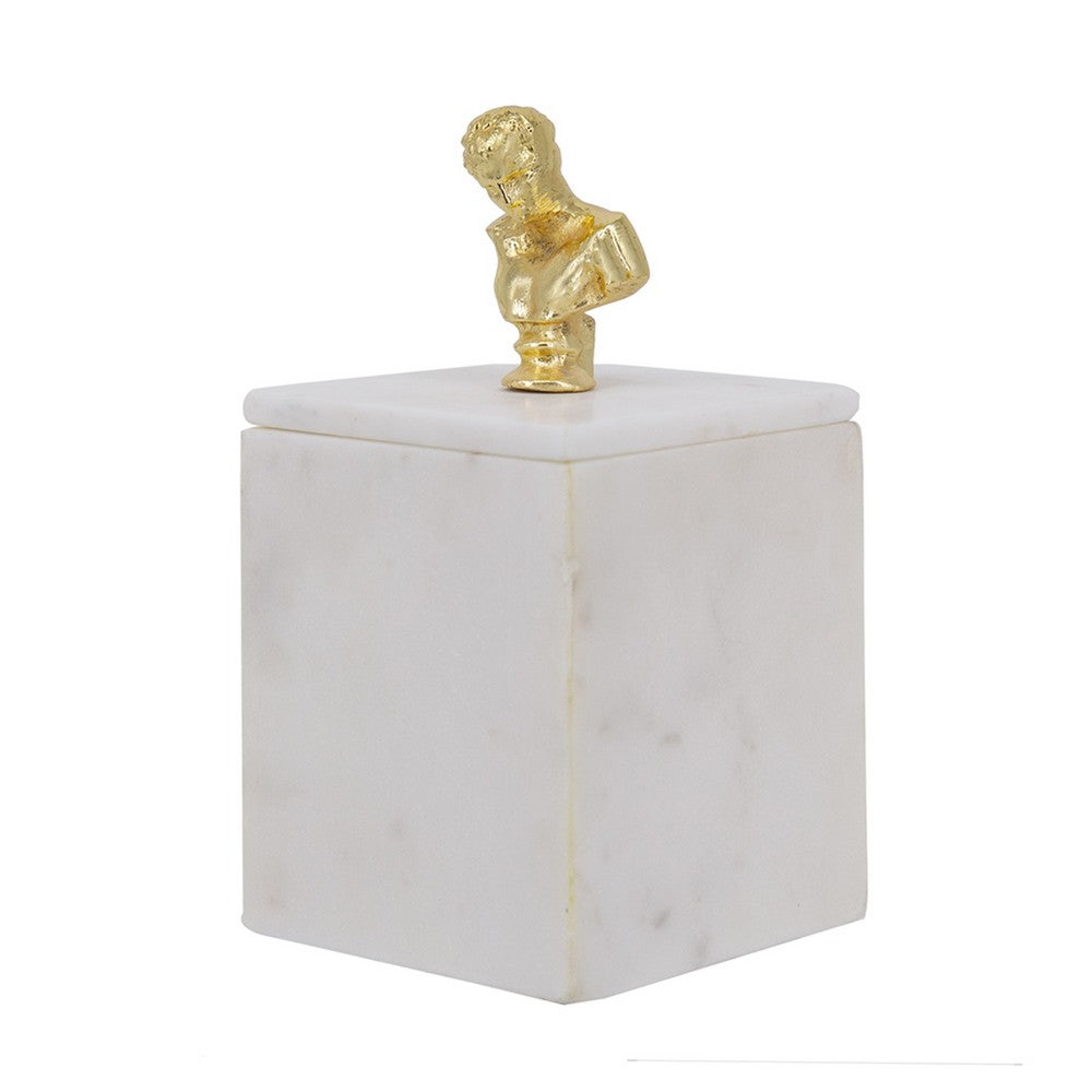 Jemi Decorative Jewellery Box, Gold Bust Accent, 8 Inch White Marble - BM350307
