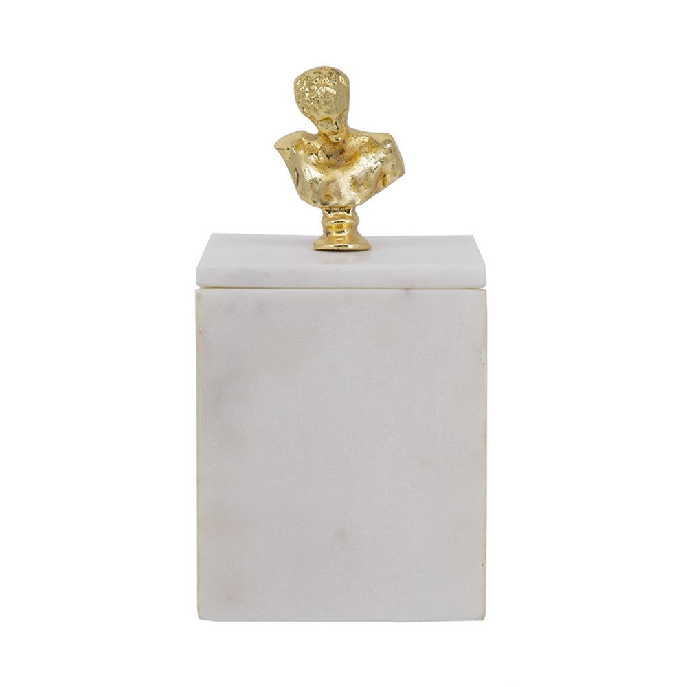 Jemi Decorative Jewellery Box, Gold Bust Accent, 8 Inch White Marble - BM350307