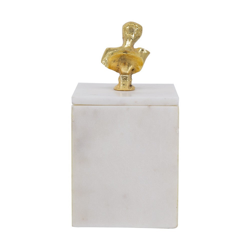 Jemi Decorative Jewellery Box, Gold Bust Accent, 8 Inch White Marble - BM350307