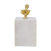 Jemi Decorative Jewellery Box, Gold Bust Accent, 8 Inch White Marble - BM350307