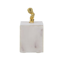 Jemi Decorative Jewellery Box, Gold Bust Accent, 8 Inch White Marble - BM350307